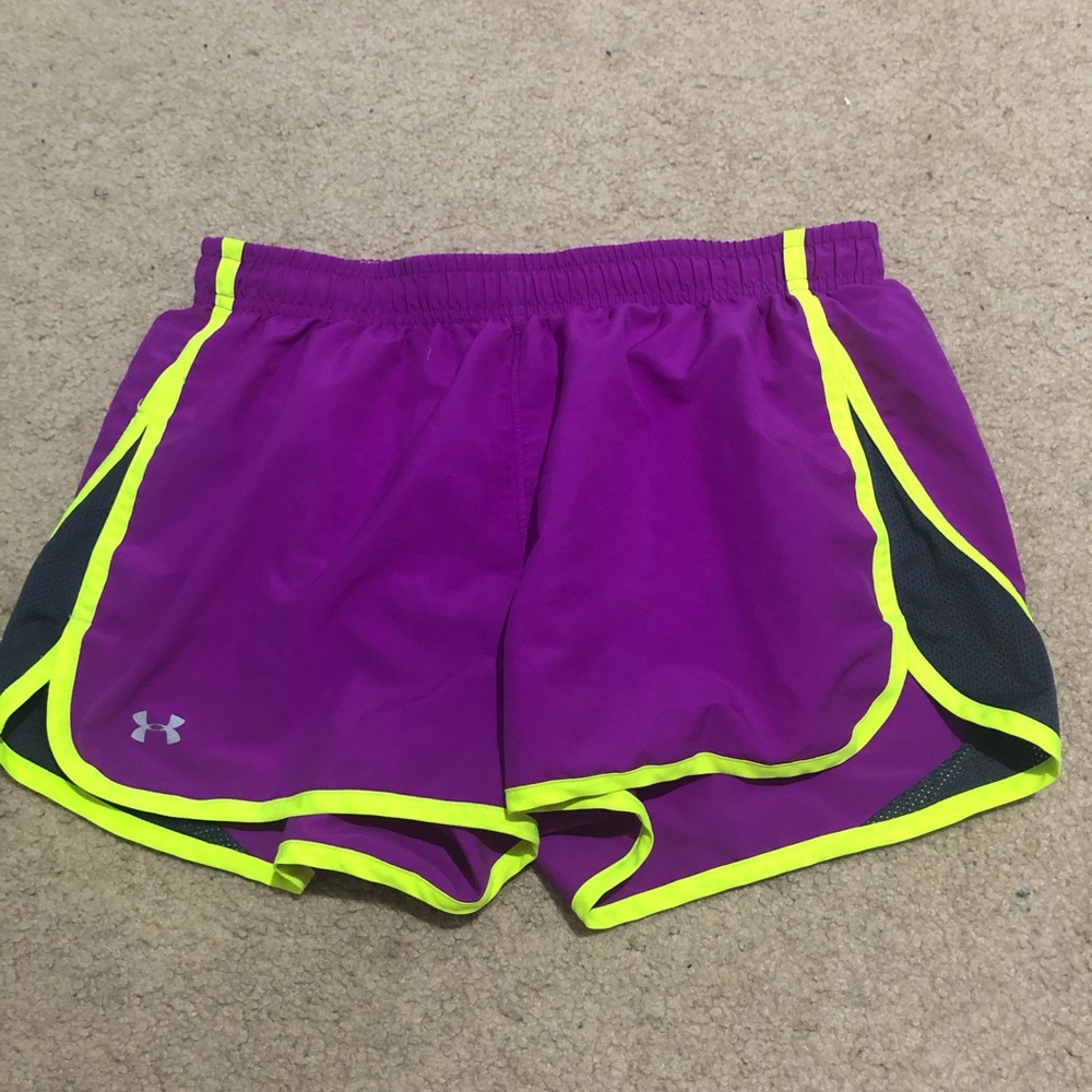 neon purple under armor running shorts